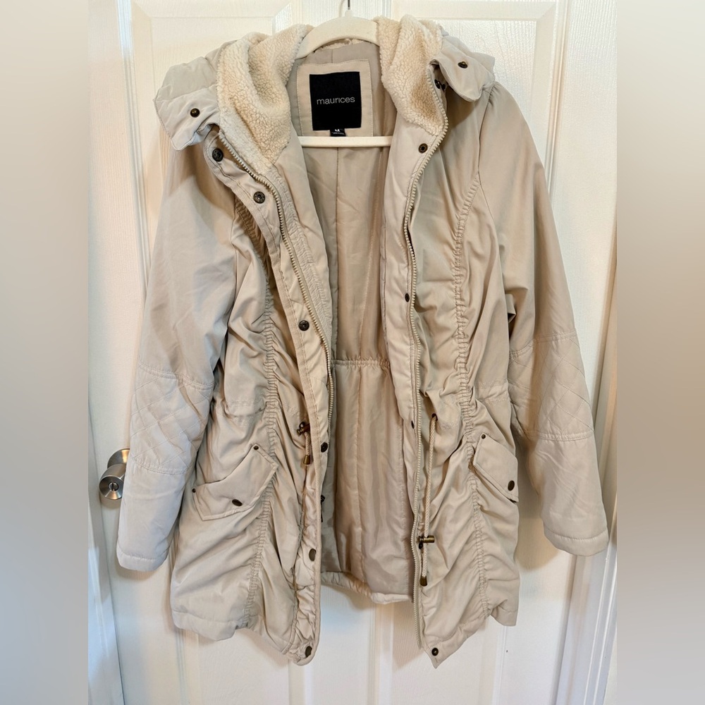 Maurices Cream Hooded Winter Coat Medium